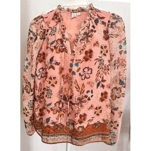 NWOT‎ Joie Floral Sheer Swiss Dot Chiffon Fairy Boho Ruffle Top Blouse S Peach